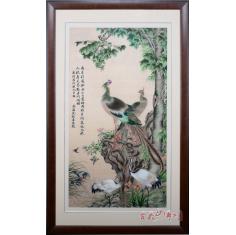 古吴女红 纯手工刺绣苏绣成品挂画卧室客厅装饰画工艺品 凤鹤吉祥