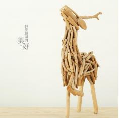 独步居 现代木质纯手工小鹿创意家居店铺软装饰摆件送人工艺礼品