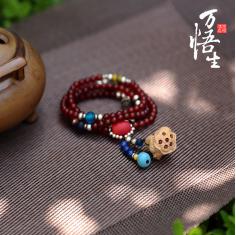 纯天然红玛瑙108颗手链饰品 毛衣链佛珠念珠配纯银松石送女生礼物