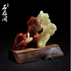 寿山石 芙蓉石 摆件 《登高望远》精品摆件 结晶芙蓉 意境极佳