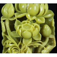 石君斋 青田石雕精品摆件 竹叶冻荷花手工雕件 花 收藏送礼摆设