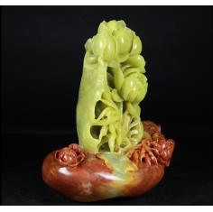 石君斋 青田石雕精品摆件 竹叶冻荷花手工雕件 花 收藏送礼摆设