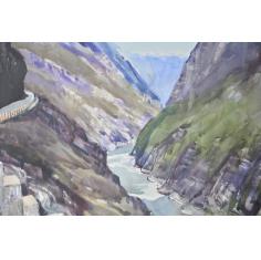 吴济民---西藏探险系列写生：虎跳峡，水彩写生，室内装饰画精品 挂画 ，画家真迹