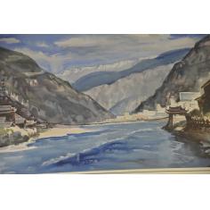 吴济民---西藏探险系列写生：大渡河，水彩写生，室内装饰画精品 挂画 ，画家真迹
