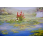 张林---油画睡莲，室内挂画 装饰画 油画 高档精品，画家真迹