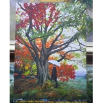 张林油画， 舞芸荭彩、古木乔枫，画家原创油画，家居装饰画，独方精品