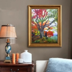 张林油画， 舞芸荭彩、古木乔枫，画家原创油画，家居装饰画，独方精品