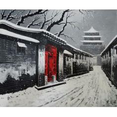 油画北京胡同