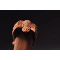 【竹根雕＂五福临门＂如意大摆件