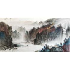 冯少帅彩墨山水画 ，峡江归潮