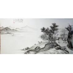 悠然山居，三尺全开，布面水墨画