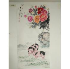 富贵吉祥，四尺整張国画4張，画家签章