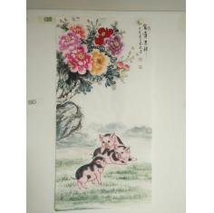 富贵吉祥，四尺整張国画4張，画家签章