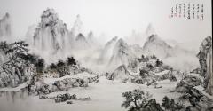 冯少帅一米二规格画三幅，忆江南、山溪、胡杨，水墨、油画两种风格，单幅报价