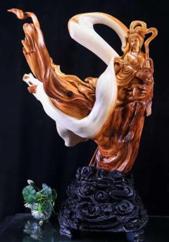 【飞天仕女】大气珍藏品！太行崖柏极品旋转美料，非常难得，精工镂空雕刻，全手工细工而成，极其难得！精工好料，值得珍藏！ 