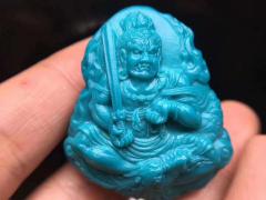 【极品•不动明王】臻选云盖寺高瓷蓝玉化料，石质细腻，无疤裂无俏色，北派精雕，线条流畅，不动明王宝相庄严，不怒而威。有视频！