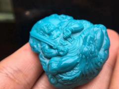 【极品•不动明王】臻选云盖寺高瓷蓝玉化料，石质细腻，无疤裂无俏色，北派精雕，线条流畅，不动明王宝相庄严，不怒而威。有视频！