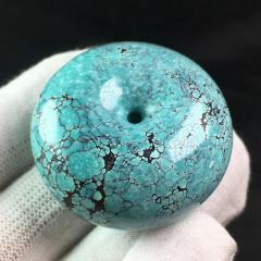 天然原矿绿松石平安扣面包圈，瓷度杠杠滴，越跑越漂亮，厚实大气，市场罕见