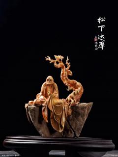 松下达摩，太行崖柏抱石雕