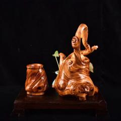 《提梁壶》极品太行崖柏坨坨料，一料难求，万年陈化料，红肉高油，陈化瘤疤
