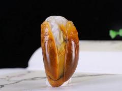 【籽.一夜成名】新疆和田鸡骨白籽料蝉挂件 玉质温润细腻 油性十足 毛孔清晰 精工雕刻 雕刻知了，古人认为蝉性高洁，只饮露水，蝉从汉代以来，皆以蝉的羽化比喻人能重生，寓高洁也寓一鸣惊人，一夜成名之意。重43克 。看火山视频。