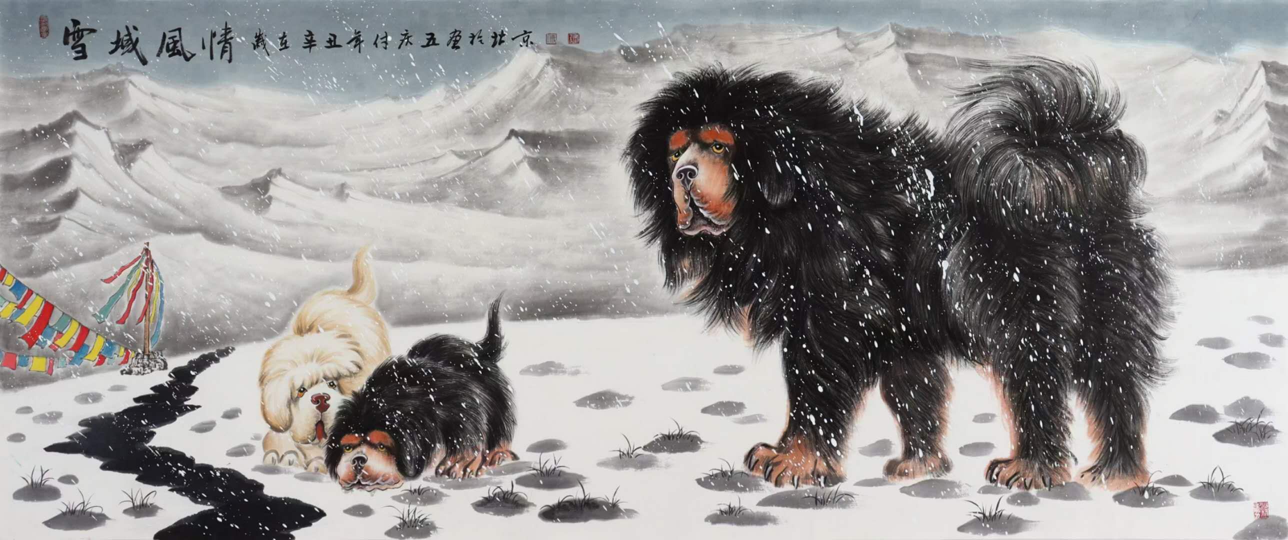 新作品《雪域风情》 尺寸：小八尺 现货：可以合影 傅庆五老师绘画