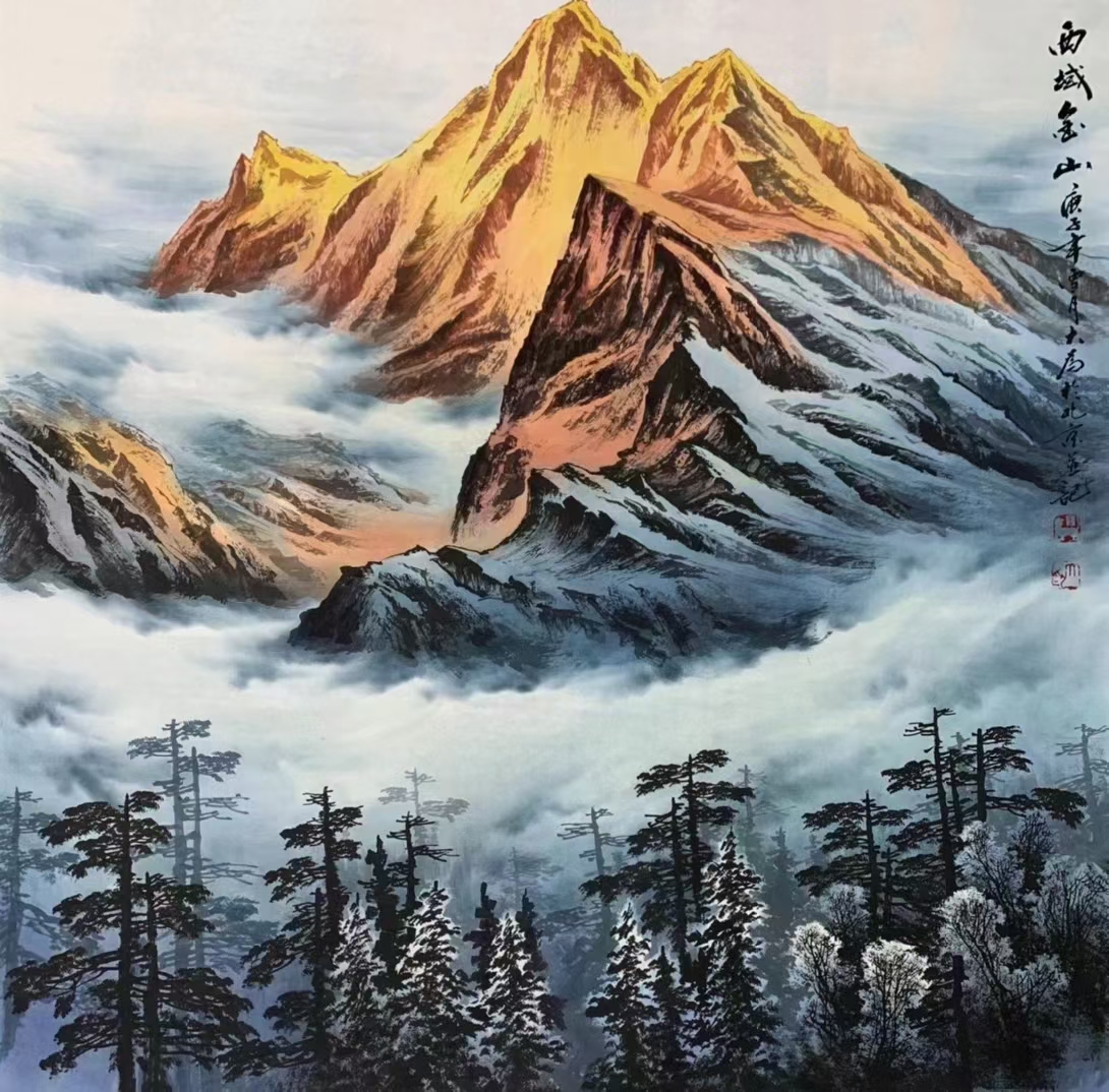 【最具有收藏价值艺术家】 ——当代著名画家王大为先生精品山水 尺寸：96cmX96cm 8.2平尺 附带收藏证书 作者合影 画集  合影视频 专用香樟木收藏锦盒 【现有作品】