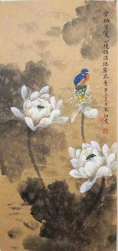 山东省美协刘红霞老师《落雪听禅》 尺寸 50cm×100cm