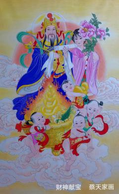 当代画家蔡天家老师重彩，五子献寿精品[强]