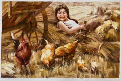 朝鲜油画 功勋艺术家金龙作品 115-75厘米 《童年》