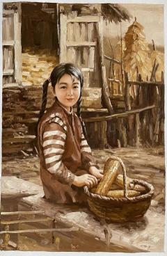 朝鲜油画 功勋艺术家金龙作品 115-75厘米 《童年》