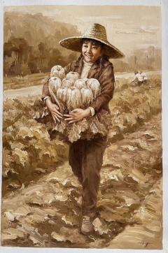 朝鲜油画 功勋艺术家金龙作品 115-75厘米 《童年》