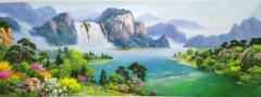 新到朝鲜风景油画 300-110厘米 功勋艺术家作品 《秀丽江山》