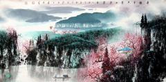 彩墨创始人张泉踪教授真迹泼彩漓江四尺尺寸约136X68厘米 