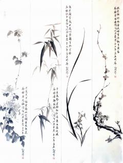 李炳武，《梅兰竹菊》93×17.5cm×4