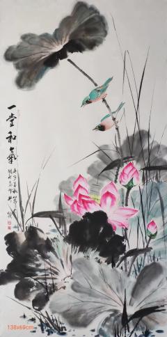 李炳武，四君子，93×17.5x4cm；及《一堂和气》