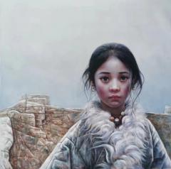 油画藏族女孩80.80