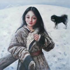 油画藏族女孩80.80