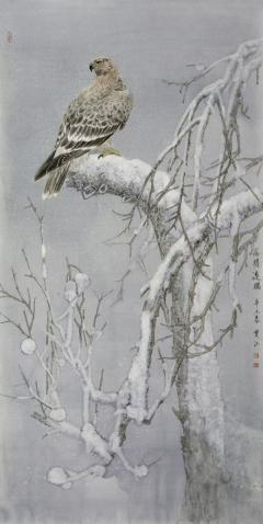 一展豪情绘烈鹰 身临仙境湛风情 蝉鸣林翳云飘却 笔走龙云鸟不惊 ， 红日   诗