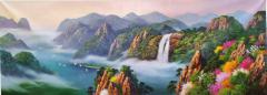 朝鲜大幅山水风景油画 ，绿水青山就是金山银山 300-110厘米 功勋艺术家作品 ，20210406