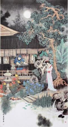 李墨竹人物精品《听琴图》68-138厘米