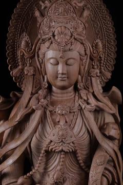 【童子拜观音—史上之最老山檀清刀造像】  整体136×115×215㎝高