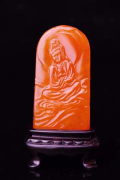 漂亮！顶级帝王石寿山田黄冻 黄金黄满丝寿山田黄冻 题材：观音自然章 净重29.4克 尺寸：2.6/1.3/4.8厘米 带证书