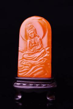 漂亮！顶级帝王石寿山田黄冻 黄金黄满丝寿山田黄冻 题材：观音自然章 净重29.4克 尺寸：2.6/1.3/4.8厘米 带证书