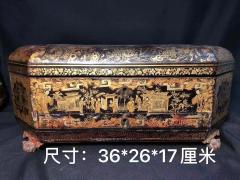 高级货！民国大漆储物盒尺寸如图，人物画法细腻，精美漂亮，品相完美，钥匙齐全，完美