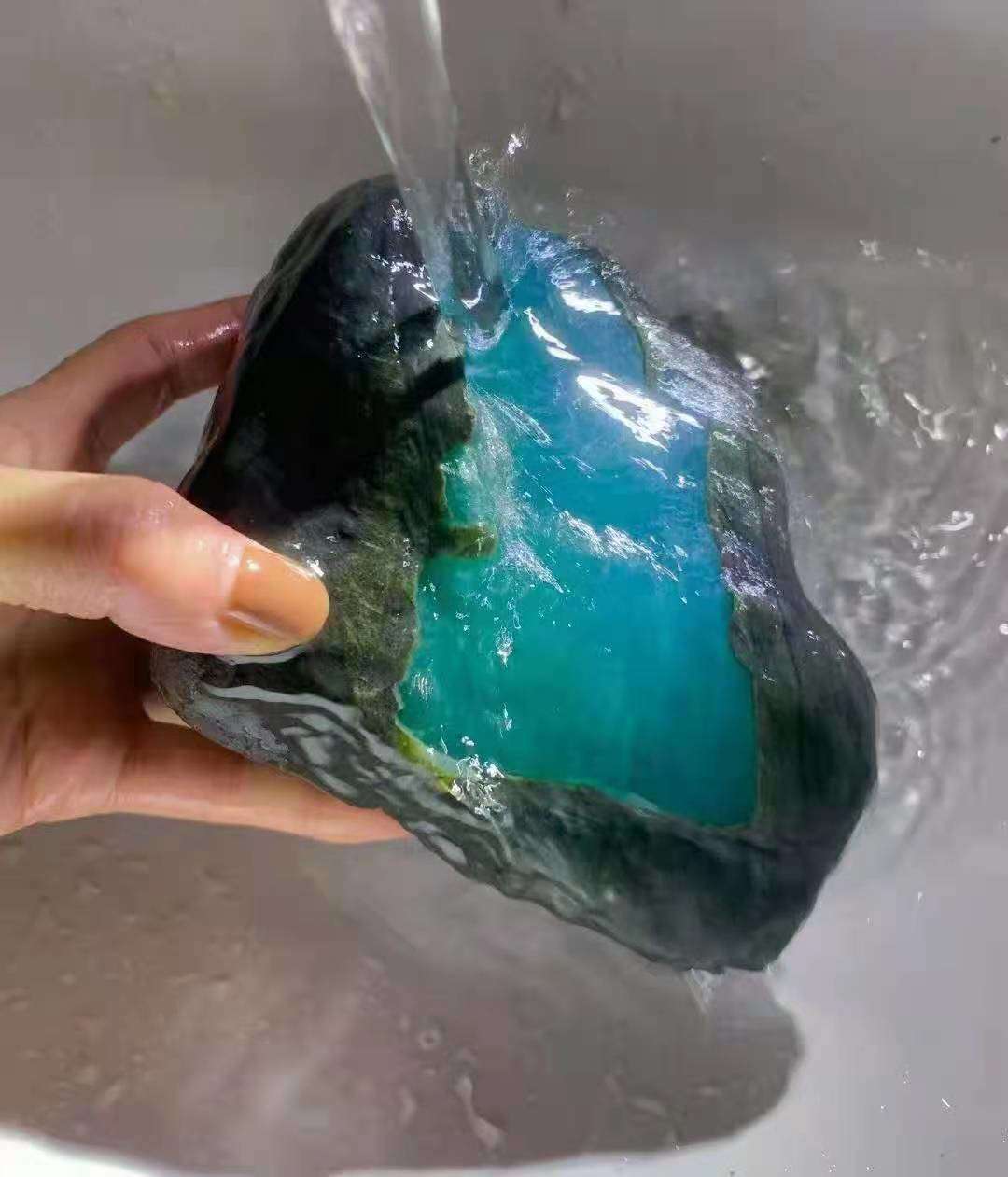 1.4公斤、14.5*10*8cm、老格音角高冰天空蓝、极品稀有宝贝、收藏不容错过！