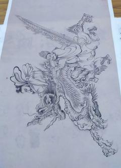 唐吴道子送子天王图长卷，绢本，自制版画，收藏品
