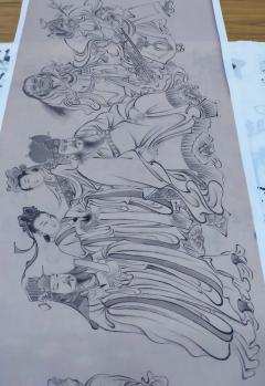 唐吴道子送子天王图长卷，绢本，自制版画，收藏品