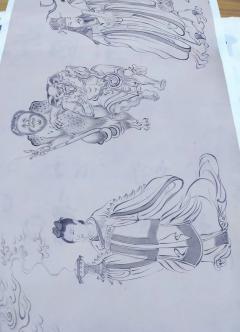 唐吴道子送子天王图长卷，绢本，自制版画，收藏品