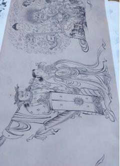 唐吴道子送子天王图长卷，绢本，自制版画，收藏品